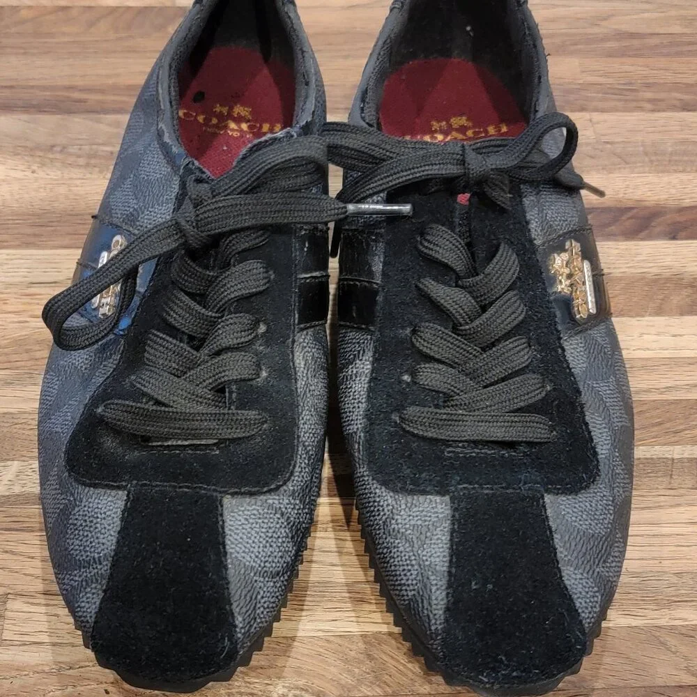 COACH Signature IVY Leather Trainer Black Sneakers Laced Shoes